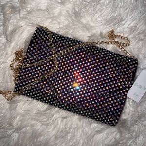 rainbow clutch with gold chain strap